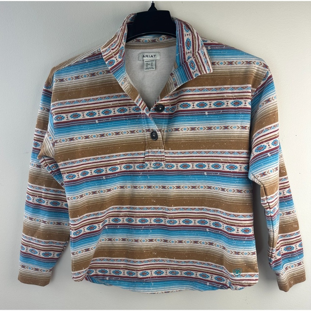 Ariat Hometown Sweatshirt Fallon Serape Print Henley Pullover XS Aztec Western - Picture 2 of 10